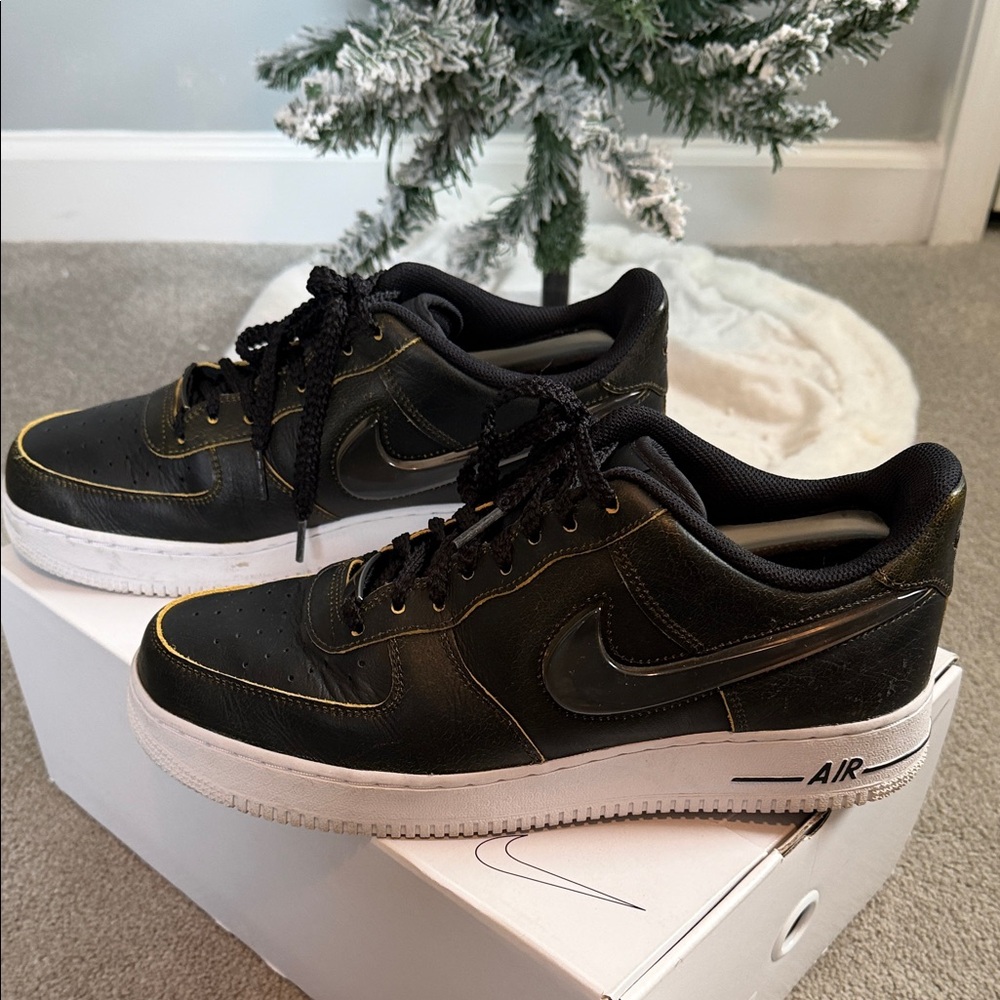 Nike Black and Yellow Air Force 1 Shoes
